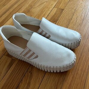 White Leather Slip-On Sneakers with Tan Accents